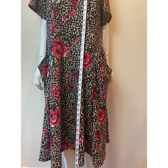 Robbie Bee Womens A line Dress Mock Neck Retro Design Brown Red Sz 2X - Picture 4 of 9